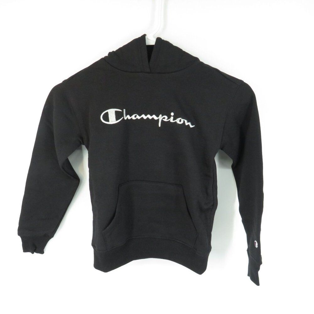 Champion Girls Black Hoodie Embroidered Logo Pocket S (6/7) NWT $40